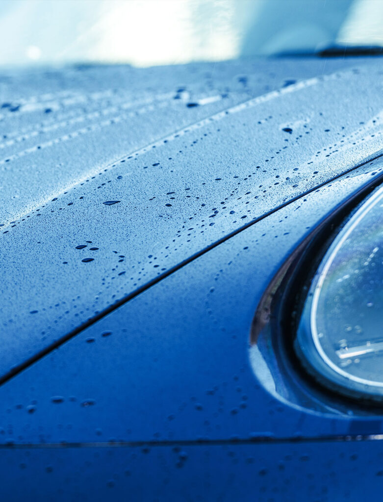 Water beading on glossy ceramic-coated paint
